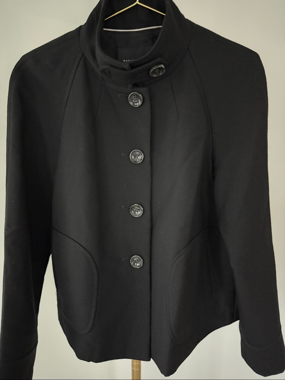 Banana Republic Women’s Black Wool Funnel Neck Short Jacket-SM
